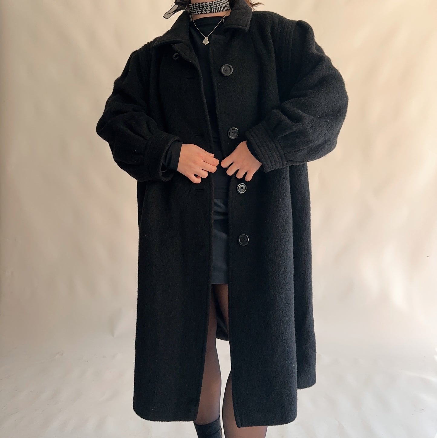 Vintage Black Overcoat 80% Mohair/Llama (XXL)