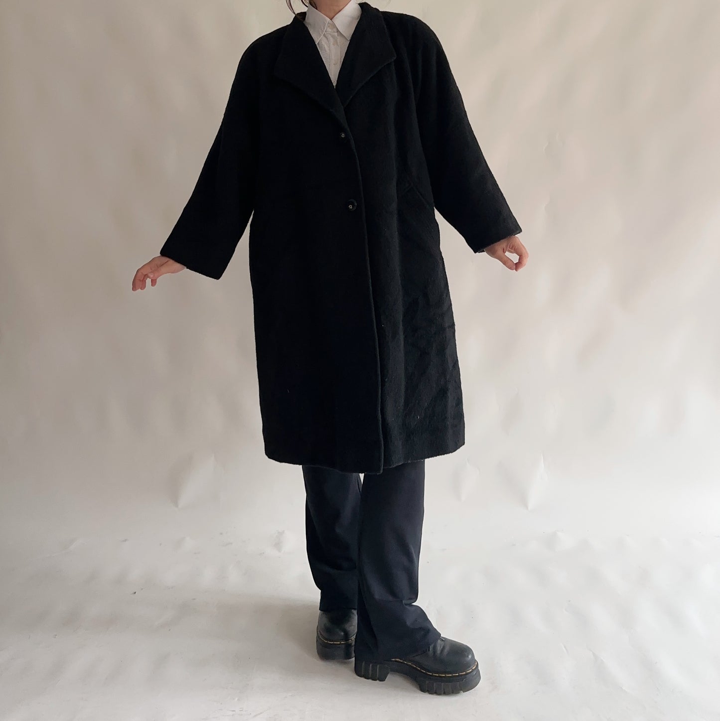 Sobretudo Vintage preto Llama + Lã (XL)