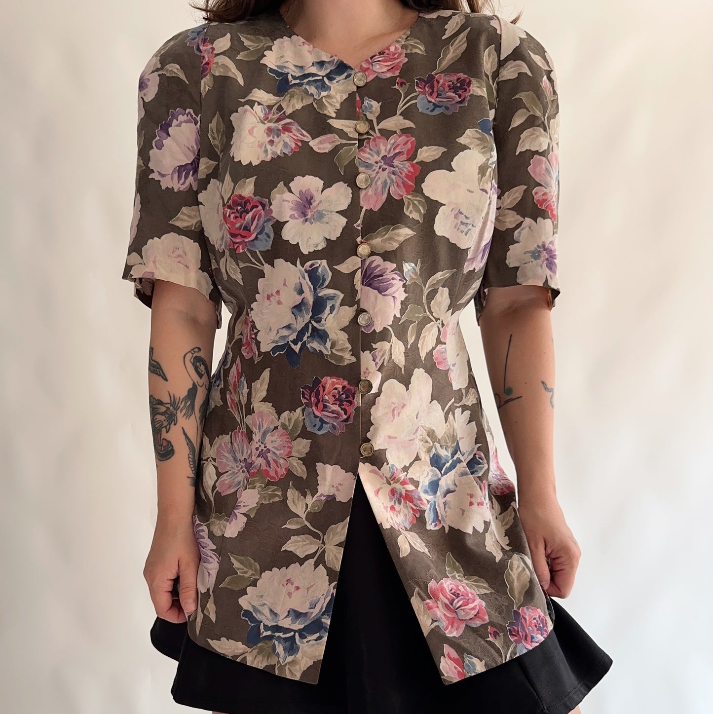 Camisa Vintage floral 100% seda (XL)