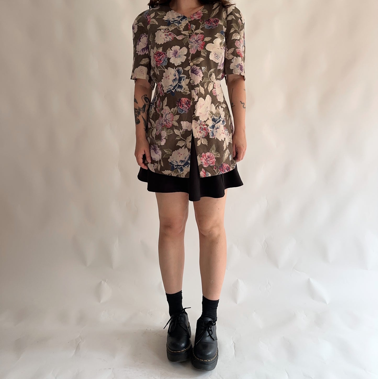 Camisa Vintage floral 100% seda (XL)
