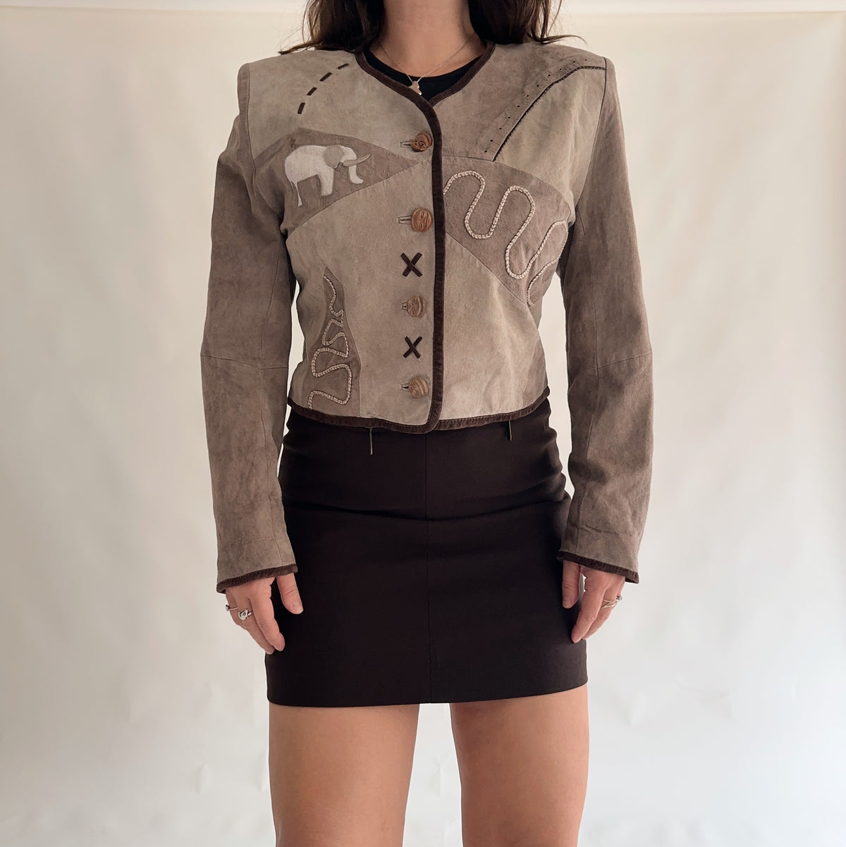 casaco vintage patchwork de pele (M)