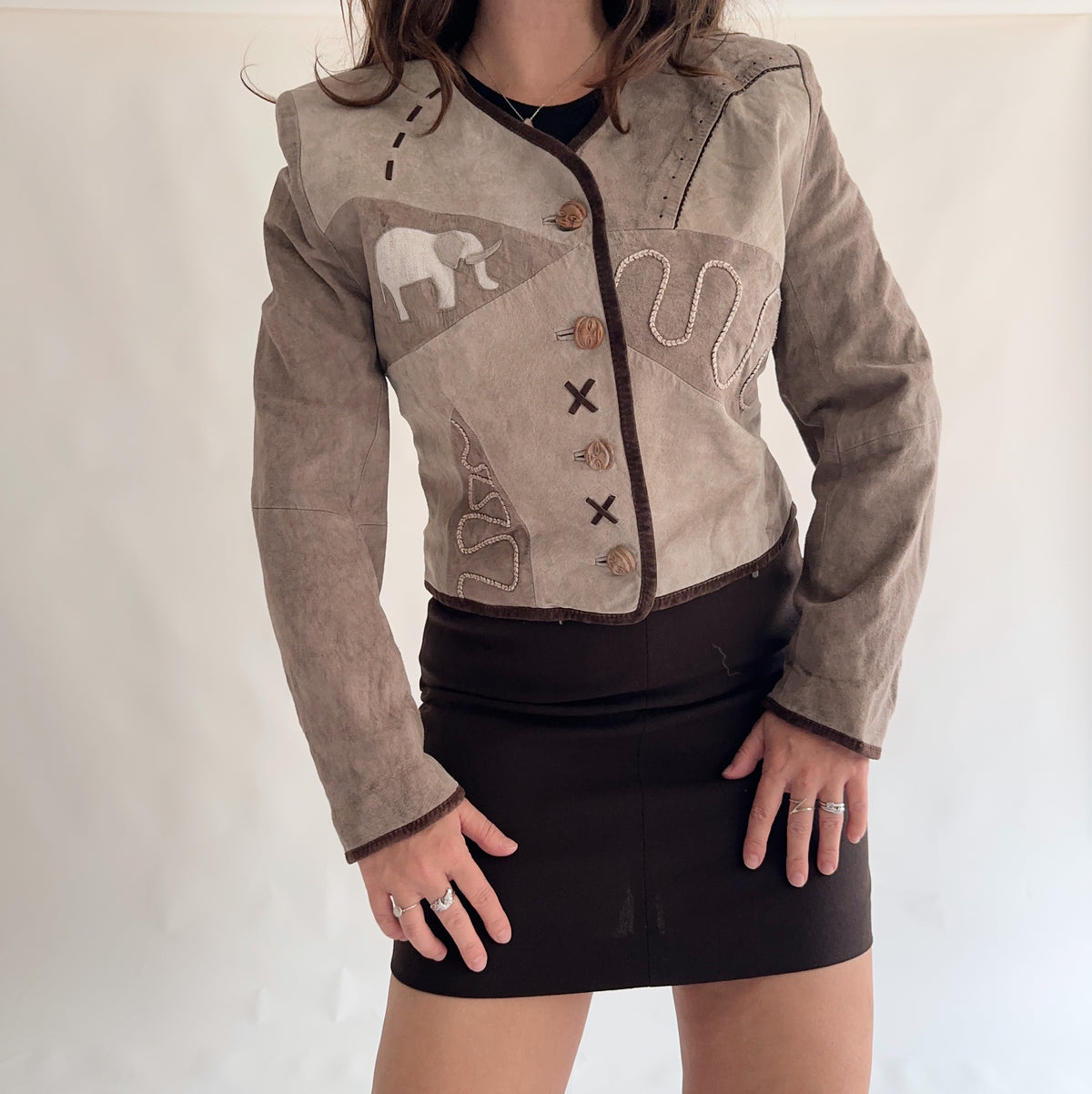 casaco vintage patchwork de pele (M)