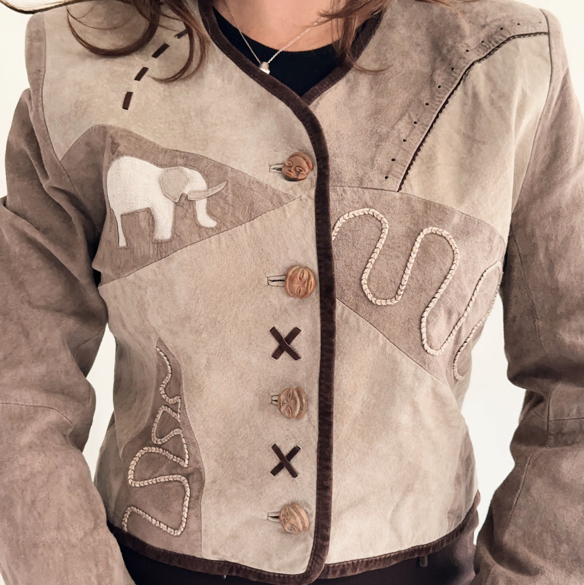 casaco vintage patchwork de pele (M)