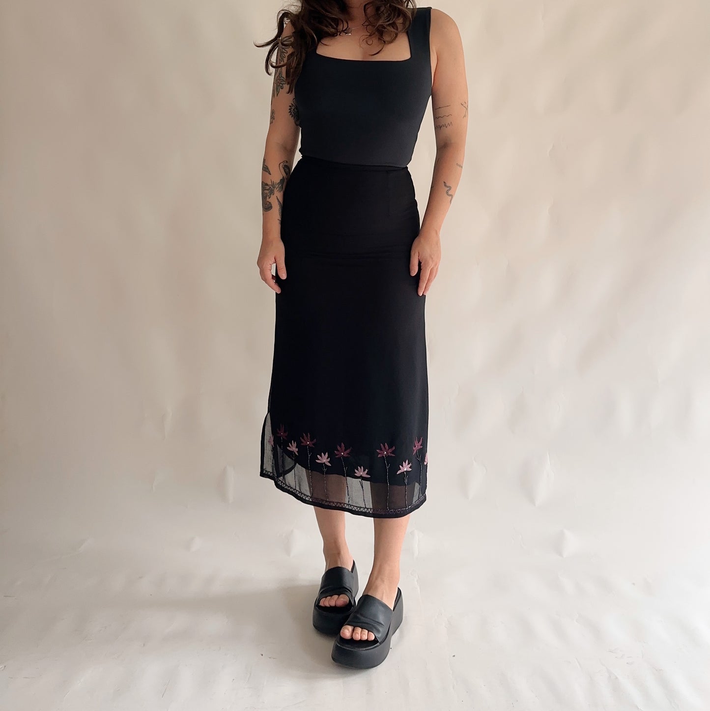 saia vintage midi mesh com bordados (XS)