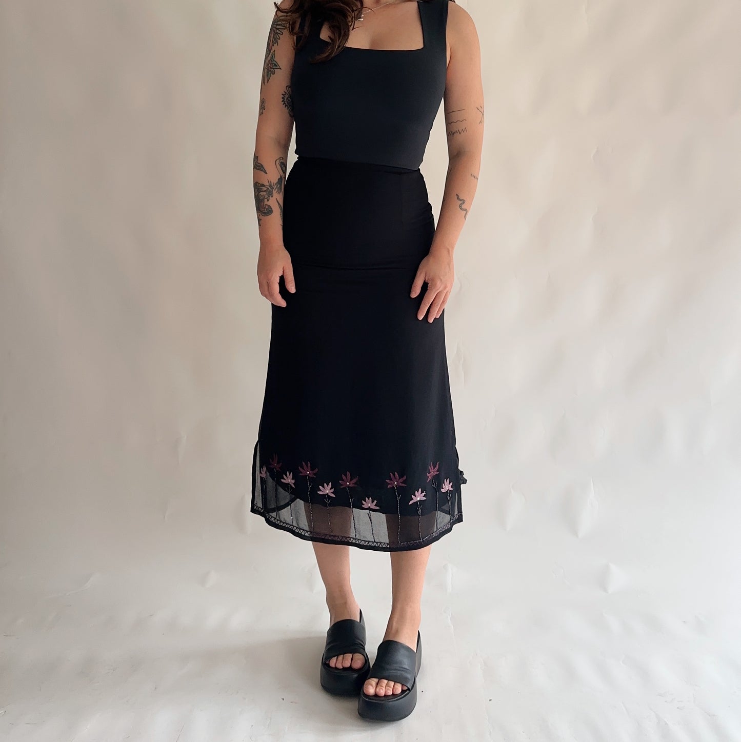 saia vintage midi mesh com bordados (XS)