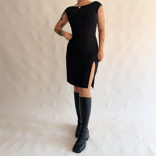saia vintage preta com fenda y2k 80% lã (L)