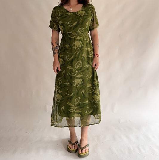 vestido vintage longo floral (M-L)
