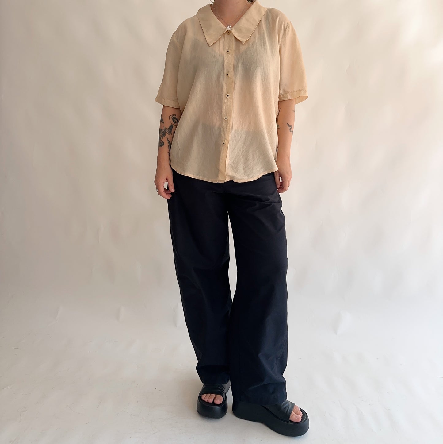 camisa vintage de verão 100%seda (M-L)