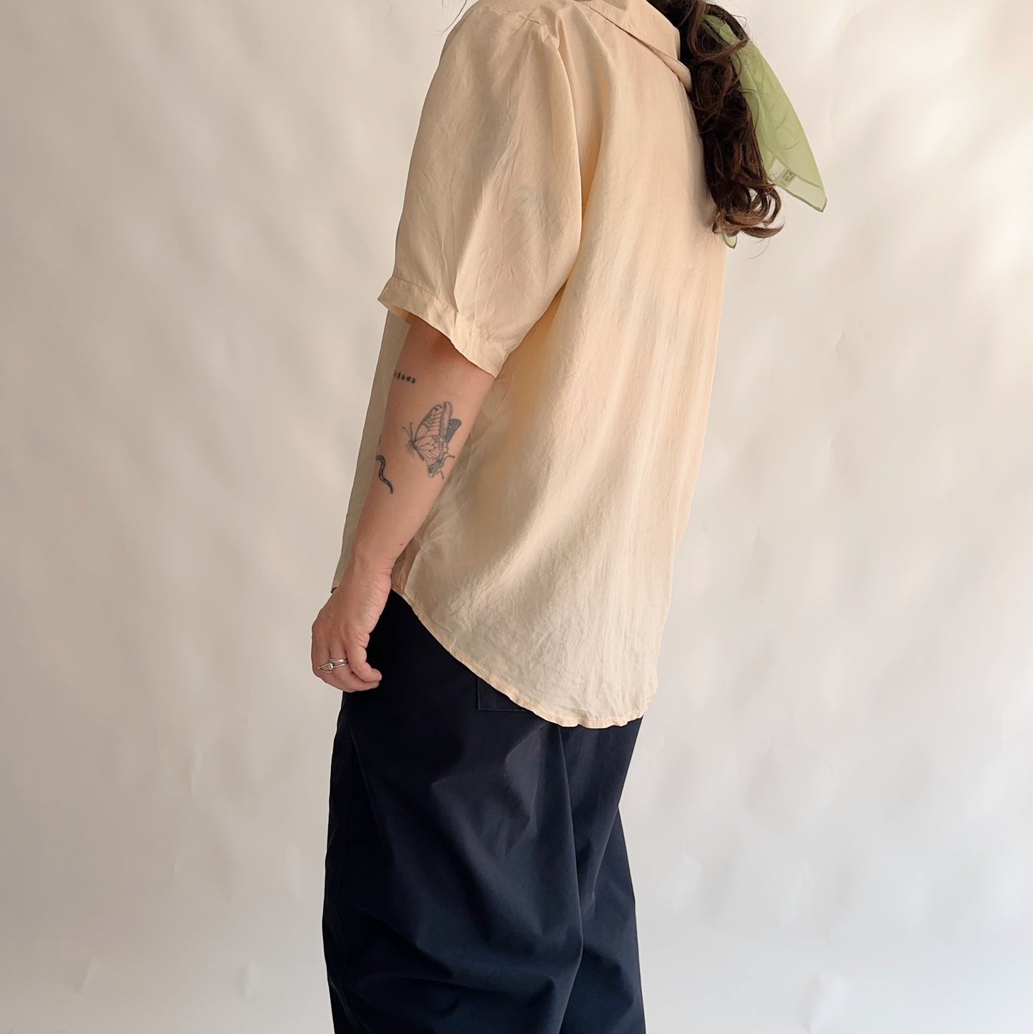 camisa vintage de verão 100%seda (M-L)