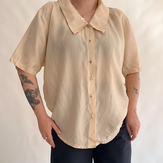 camisa vintage de verão 100%seda (M-L)