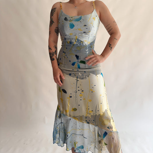 vestido y2k fabuloso assimétrico 100% seda (M-L)