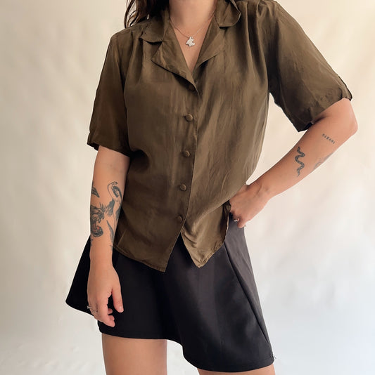 camisa vintage 100% seda (M)