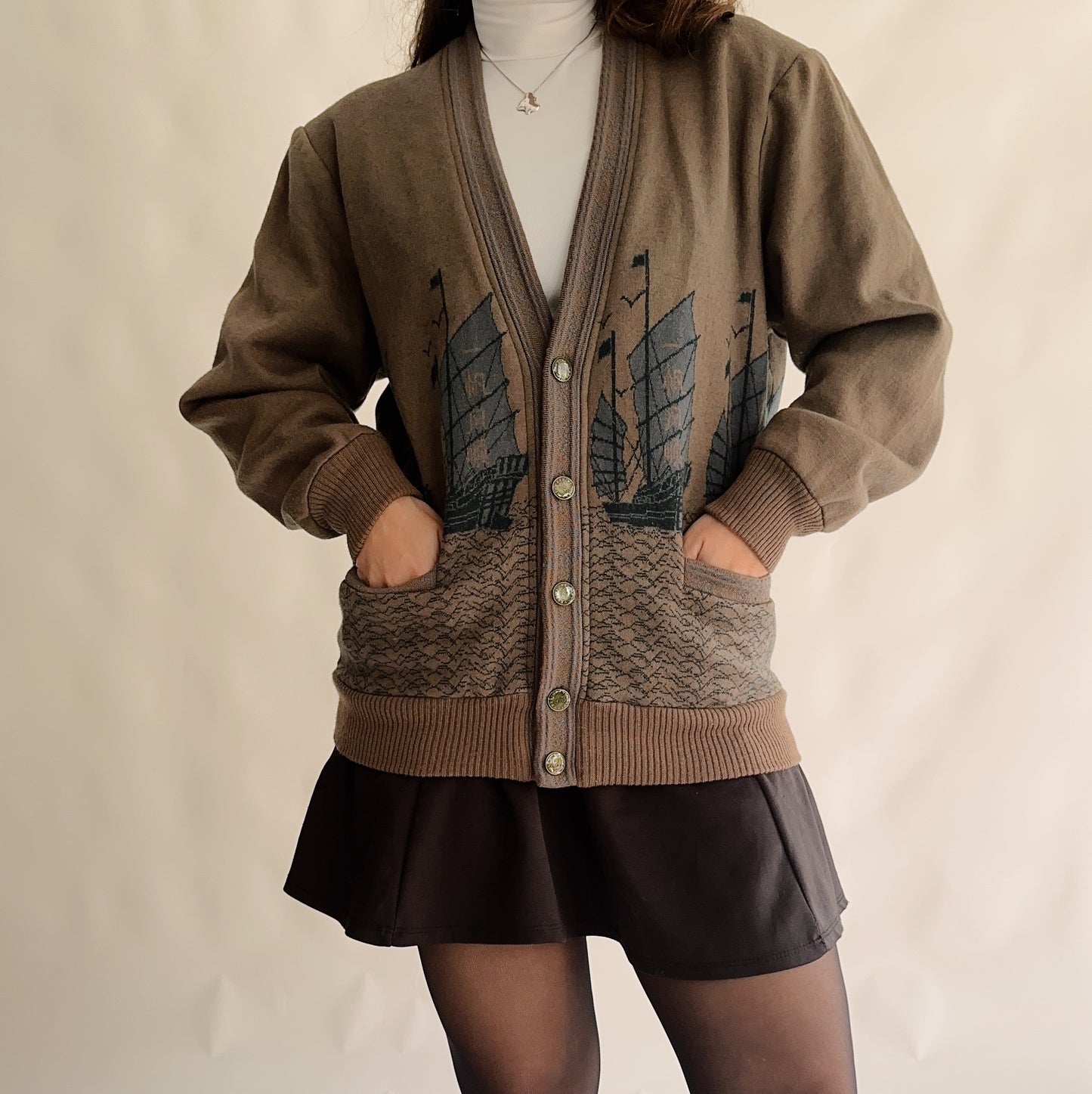 Cardigan Vintage Japonês 100% Lã (M-L)