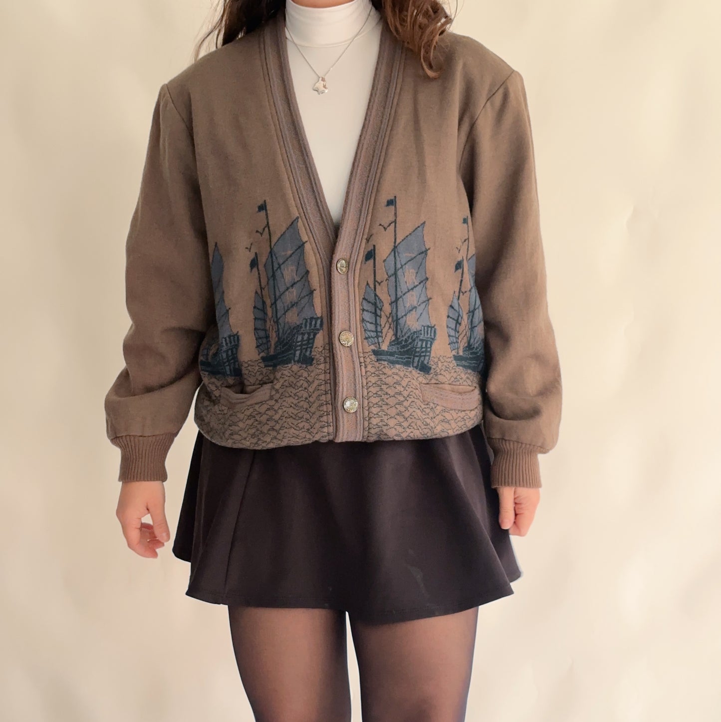 Cardigan Vintage Japonês 100% Lã (M-L)