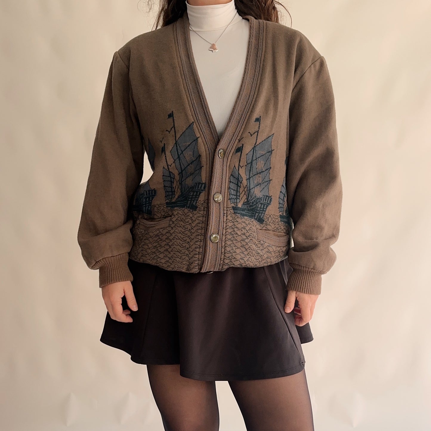 Cardigan Vintage Japonês 100% Lã (M-L)