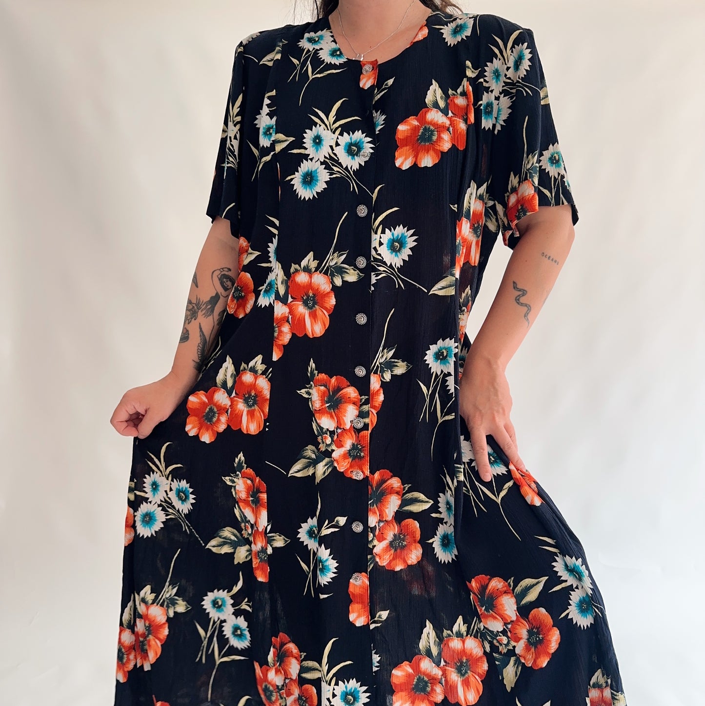 vestido vintage midi floral (XL)