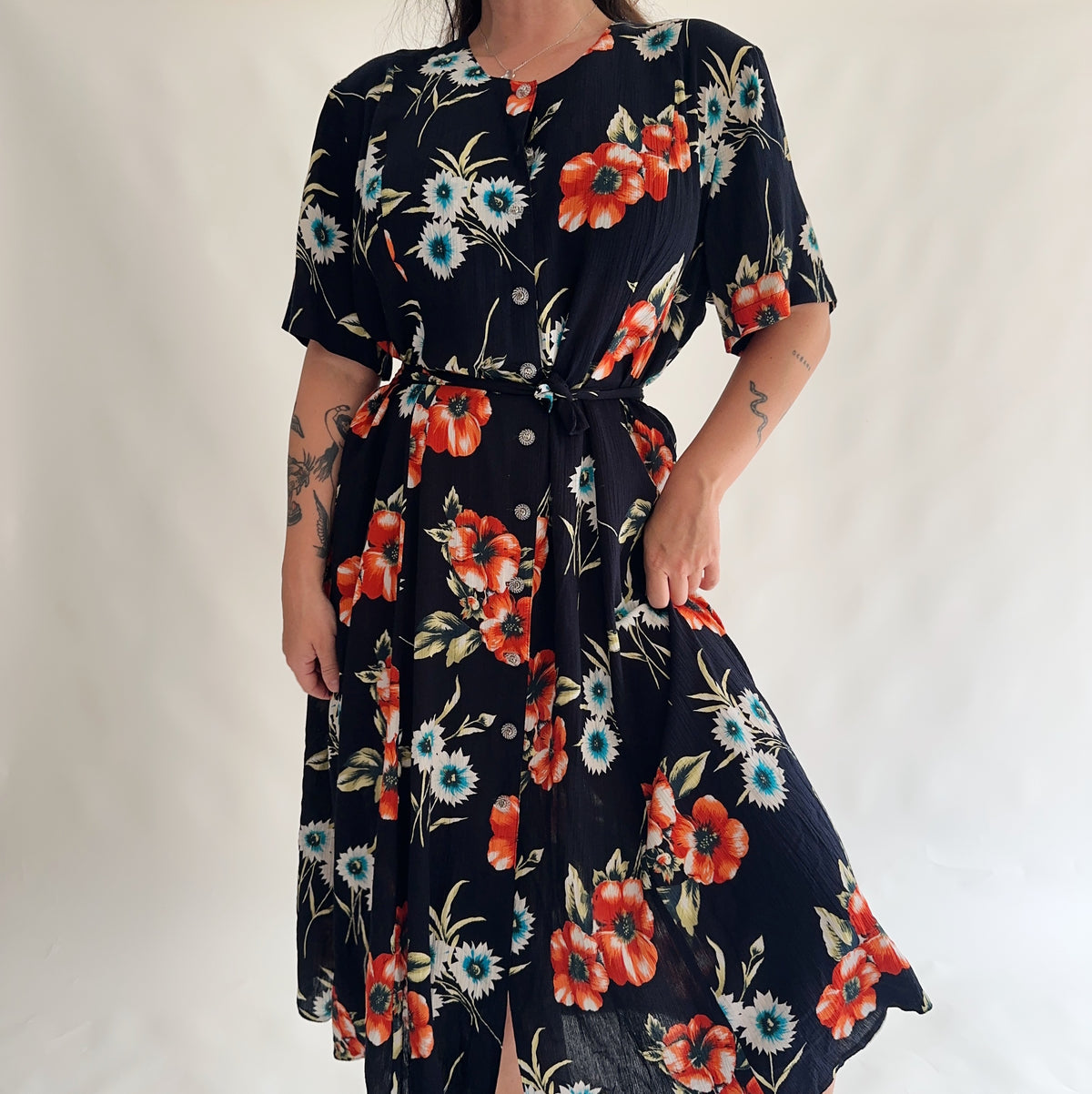 vestido vintage midi floral (XL)
