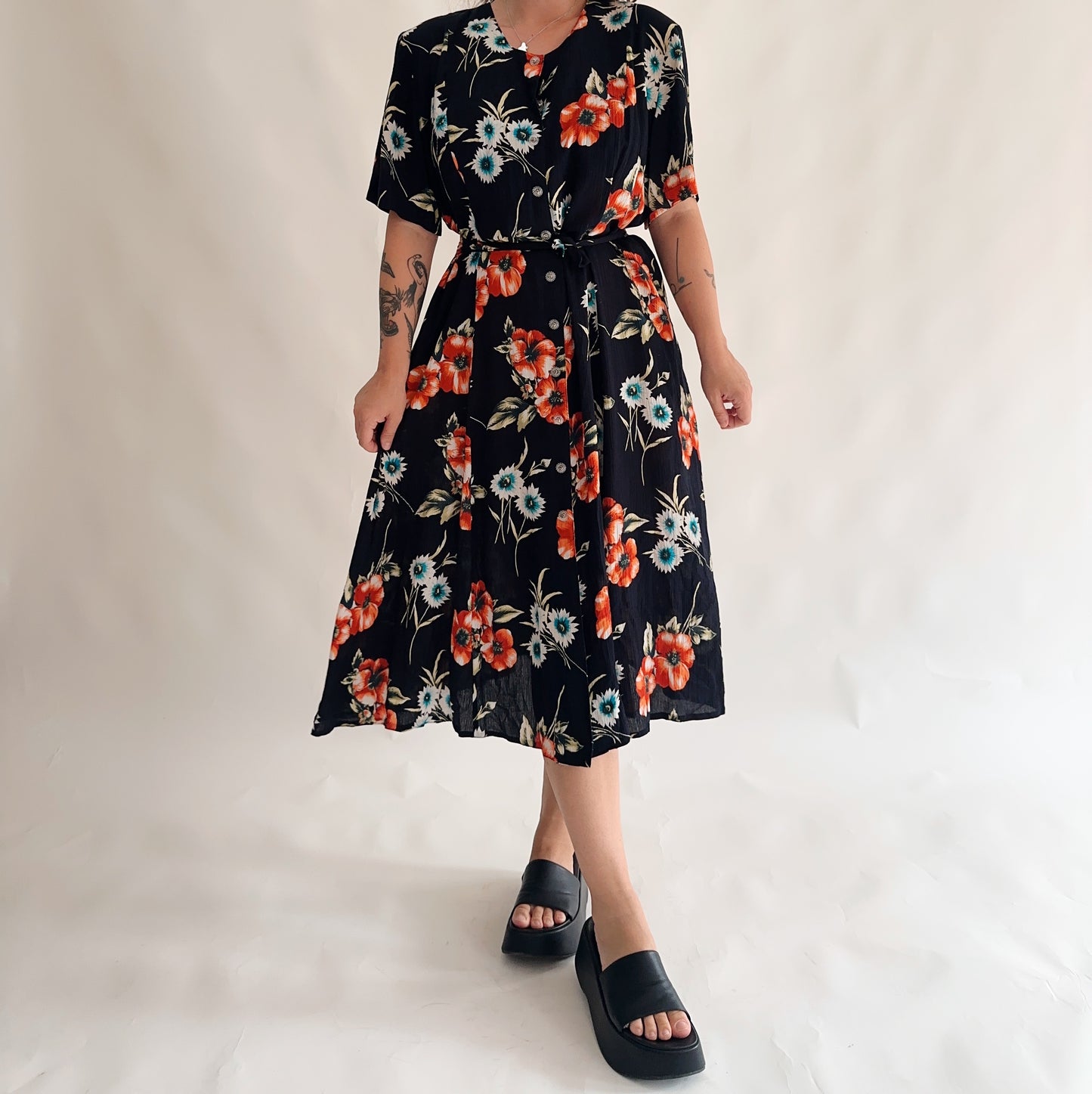vestido vintage midi floral (XL)
