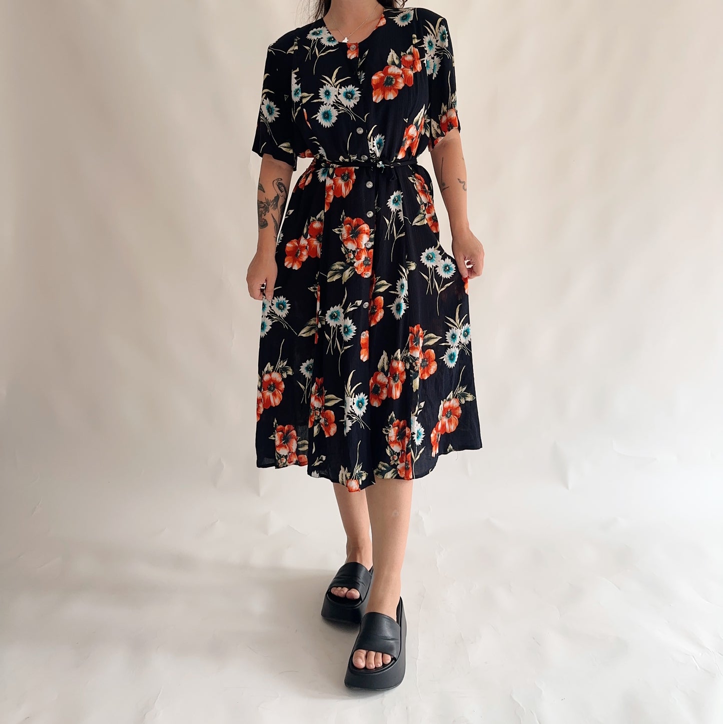 vestido vintage midi floral (XL)