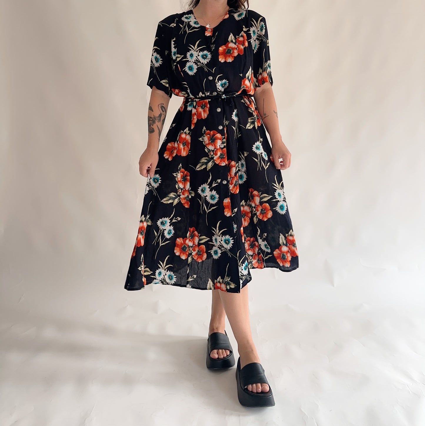 vestido vintage midi floral (XL)