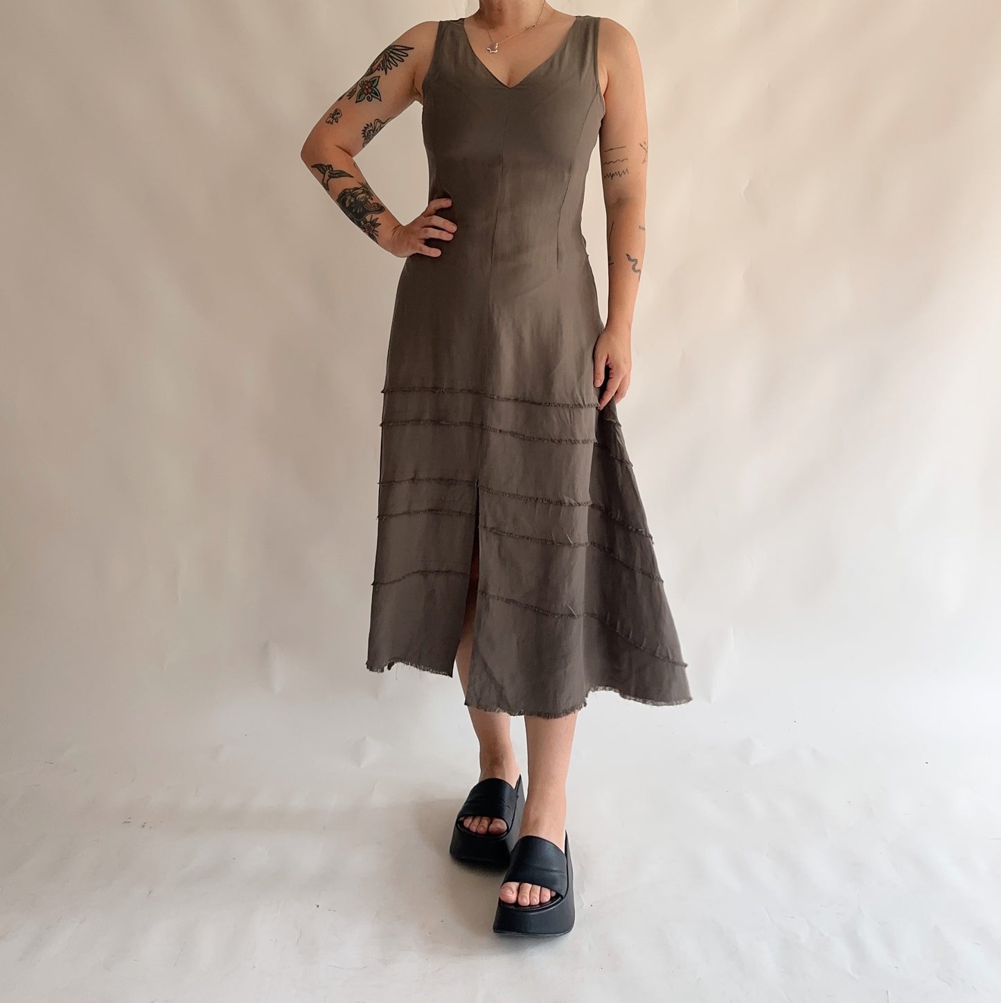vestido vintage seda + linho (M)