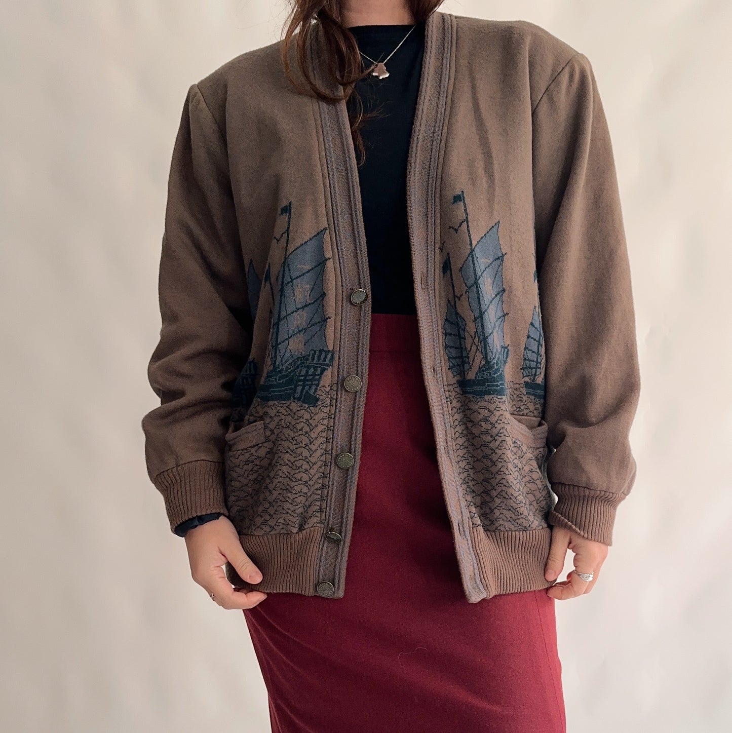 Cardigan Vintage Japonês 100% Lã (M-L)