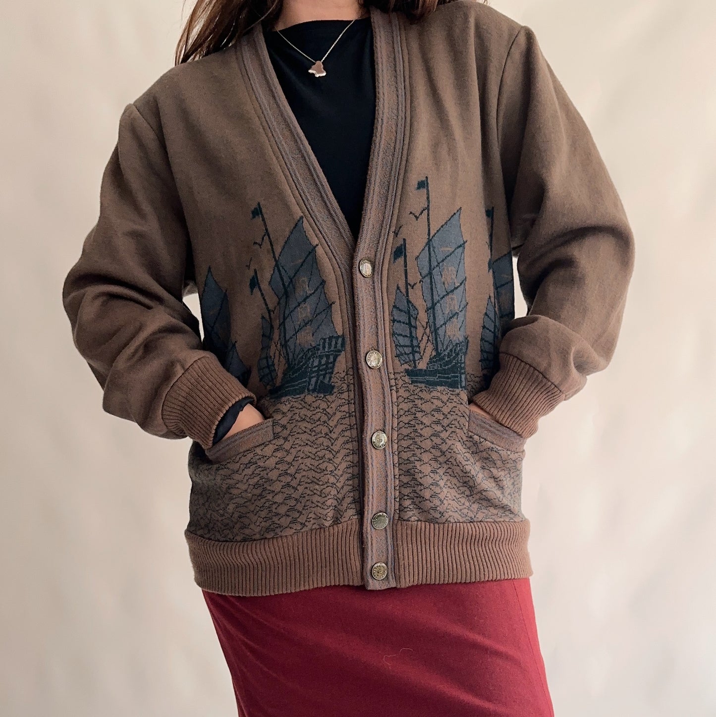 Cardigan Vintage Japonês 100% Lã (M-L)