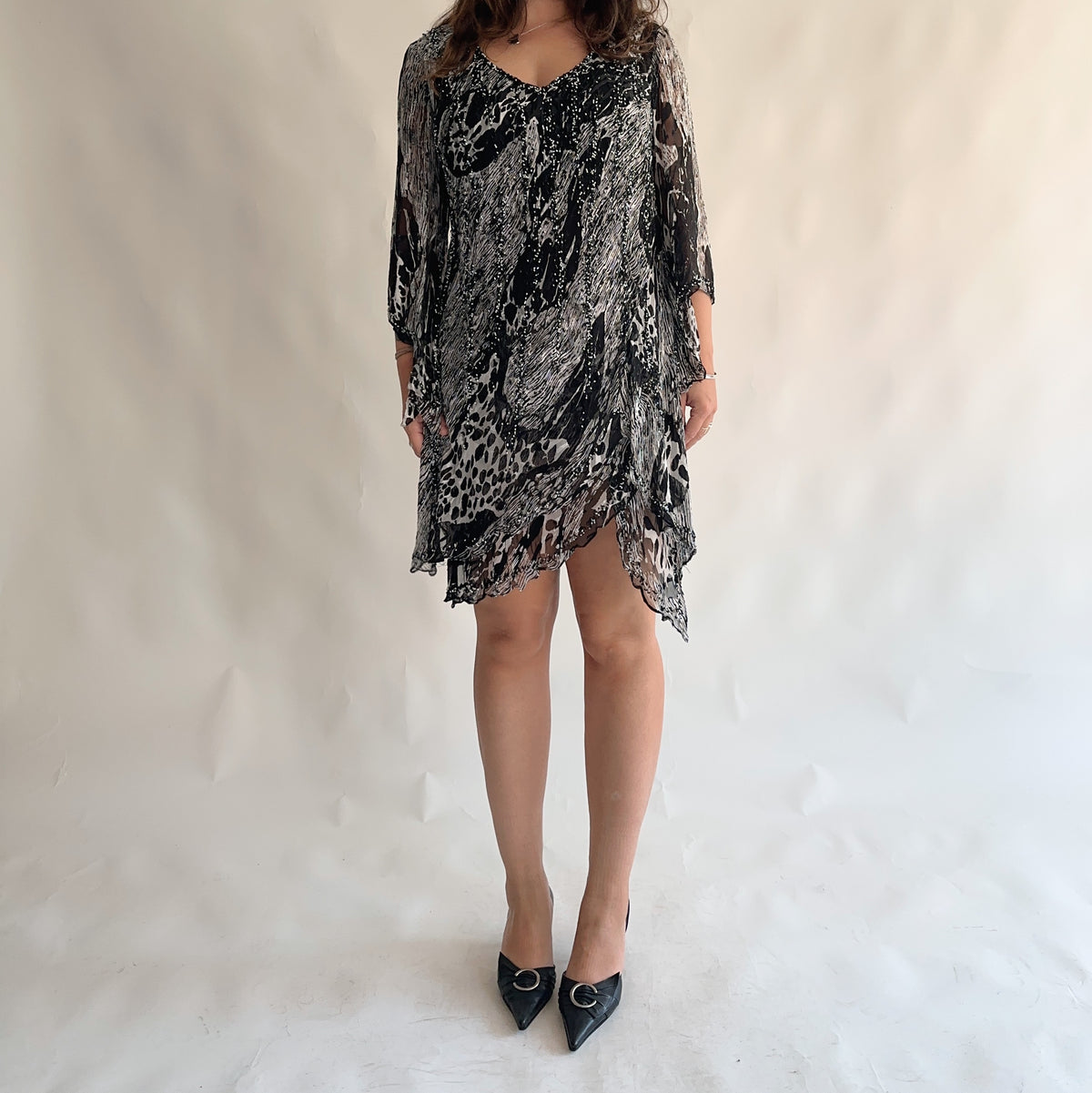 top/vestido vintage assimétrico 100% seda (XL)