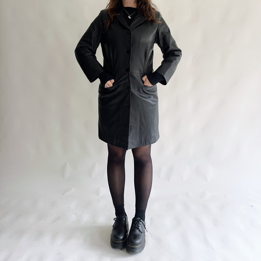 Casaco Vintage 90s minimal de pele (M-L)