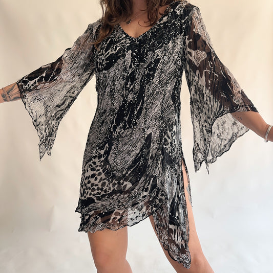top/vestido vintage assimétrico 100% seda (XL)