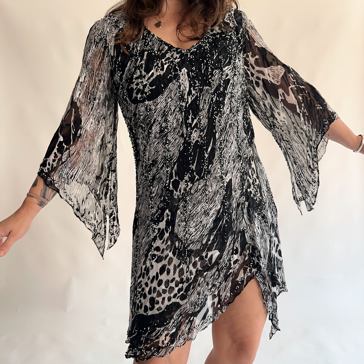 top/vestido vintage assimétrico 100% seda (XL)
