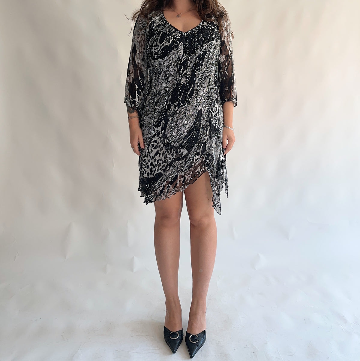 top/vestido vintage assimétrico 100% seda (XL)