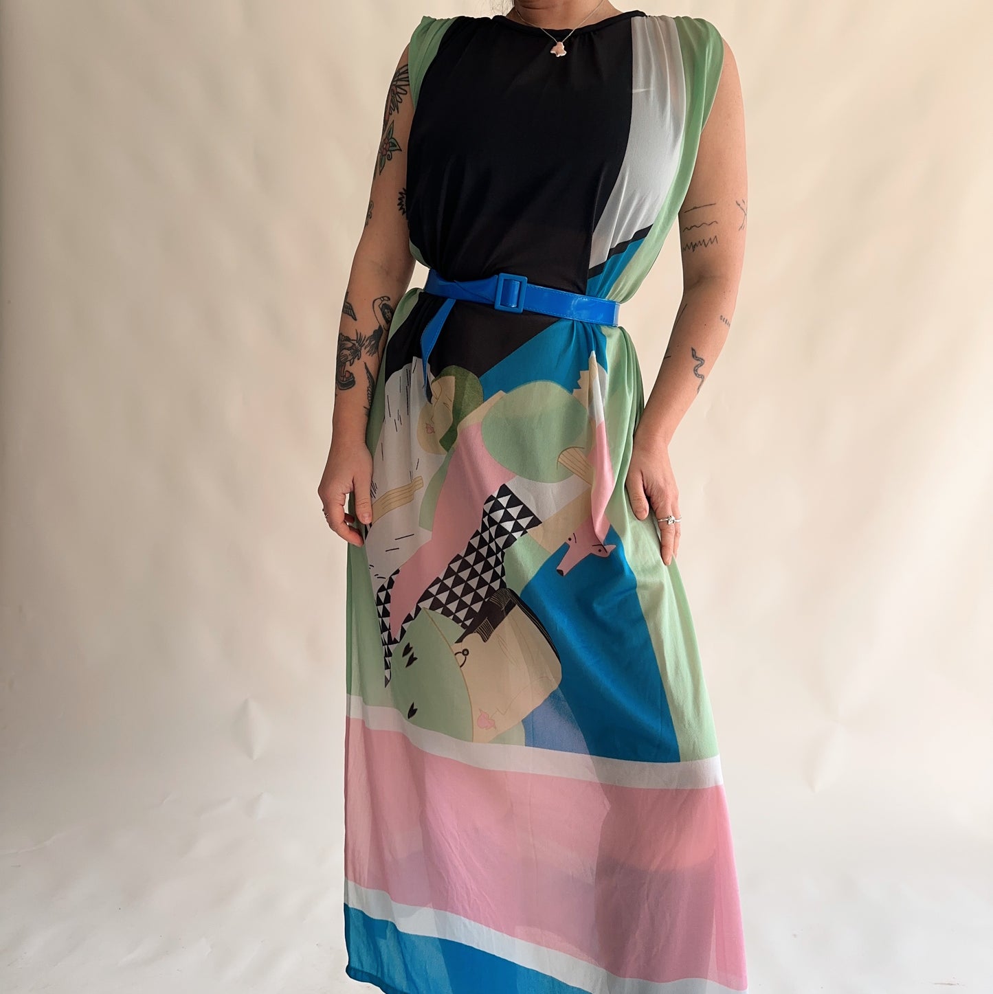 vestido maxi dos anos 70s (S ao L)