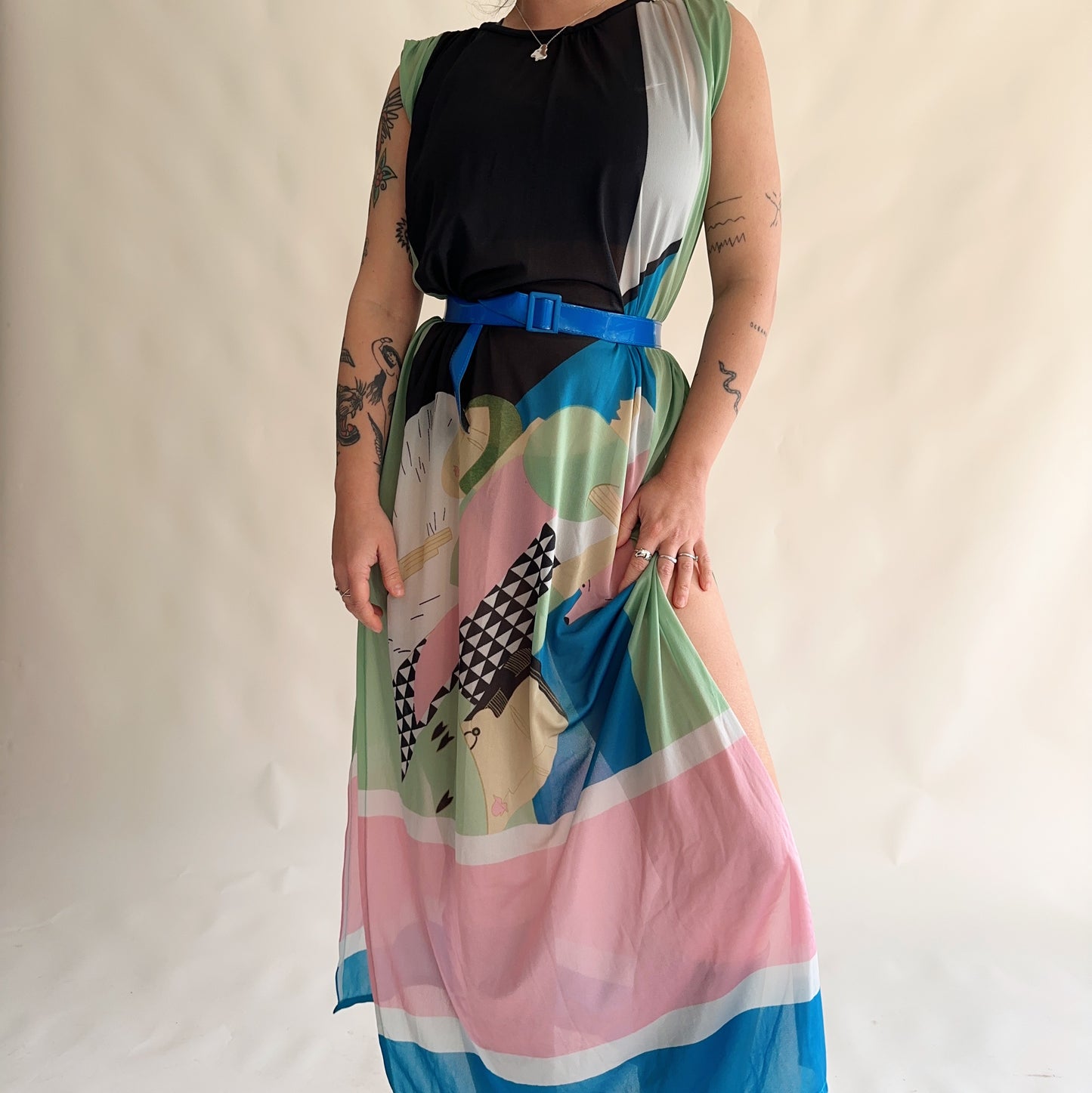 vestido maxi dos anos 70s (S ao L)