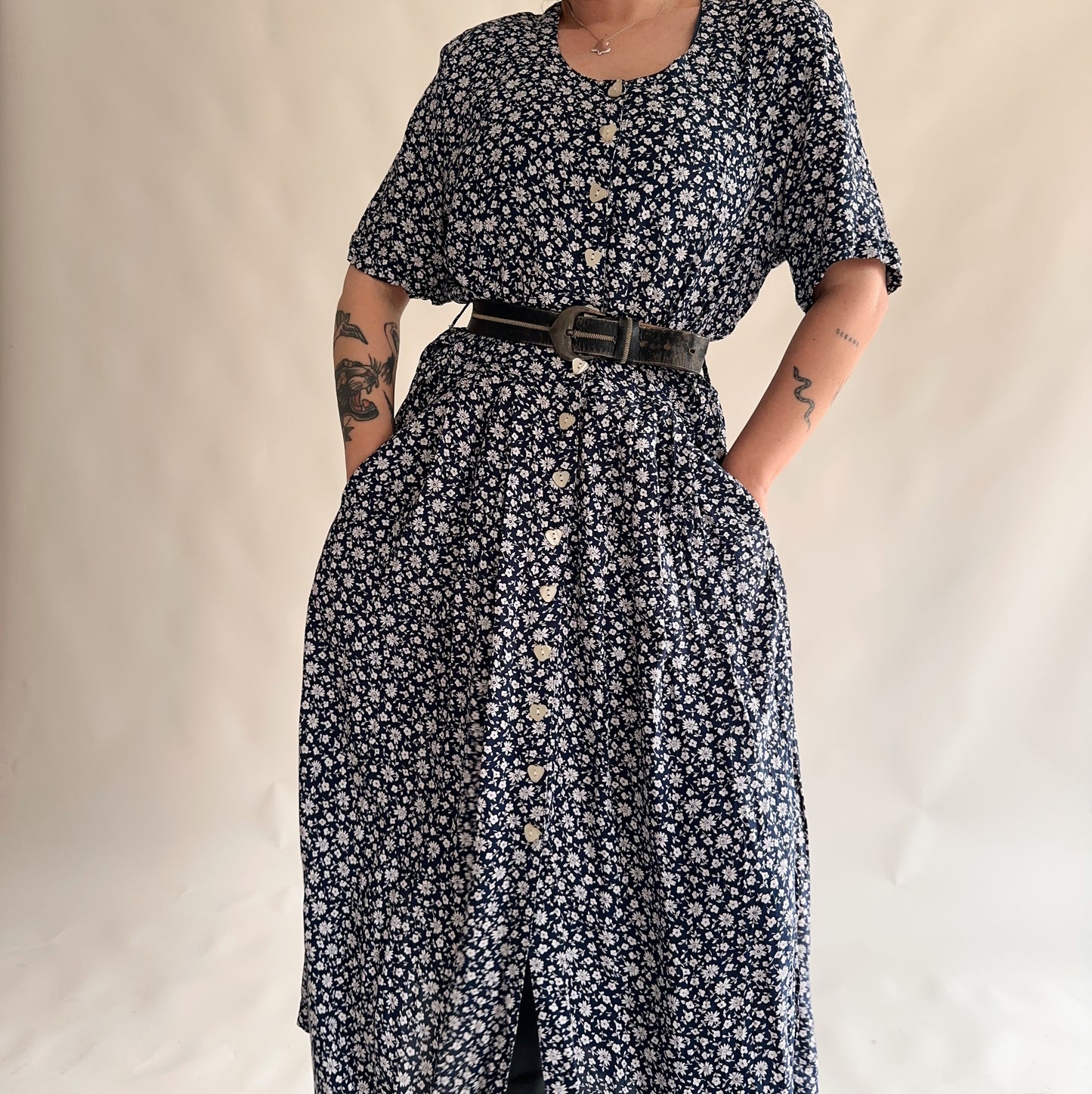 vestido vintage austríaco floral (XXL)