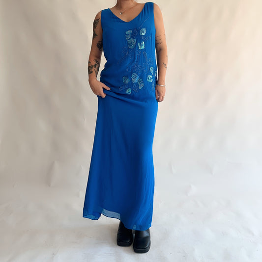 vestido vintage maxi y2k com bordados (L)