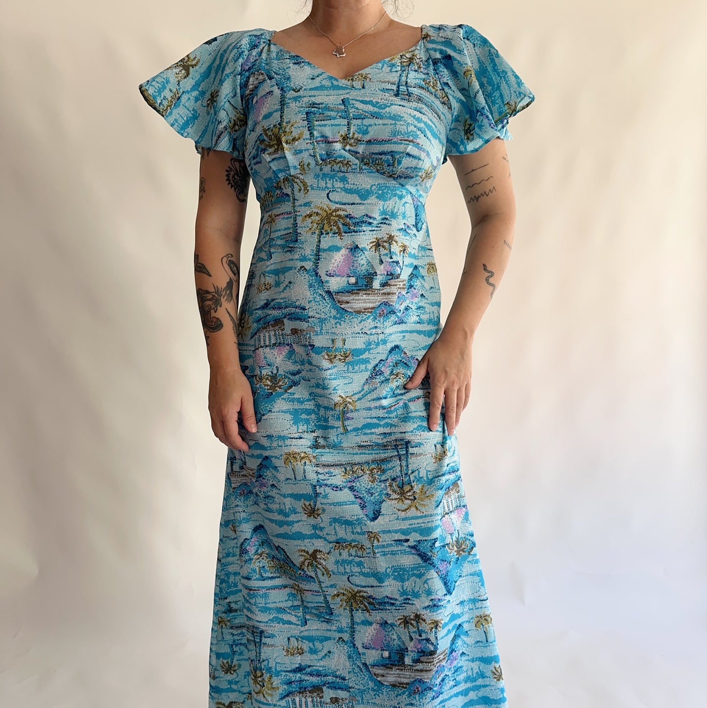 vestido vintage 70s maxi hawaii (M)