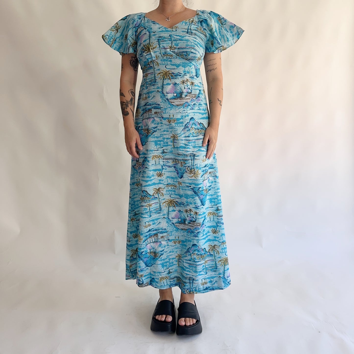 vestido vintage 70s maxi hawaii (M)