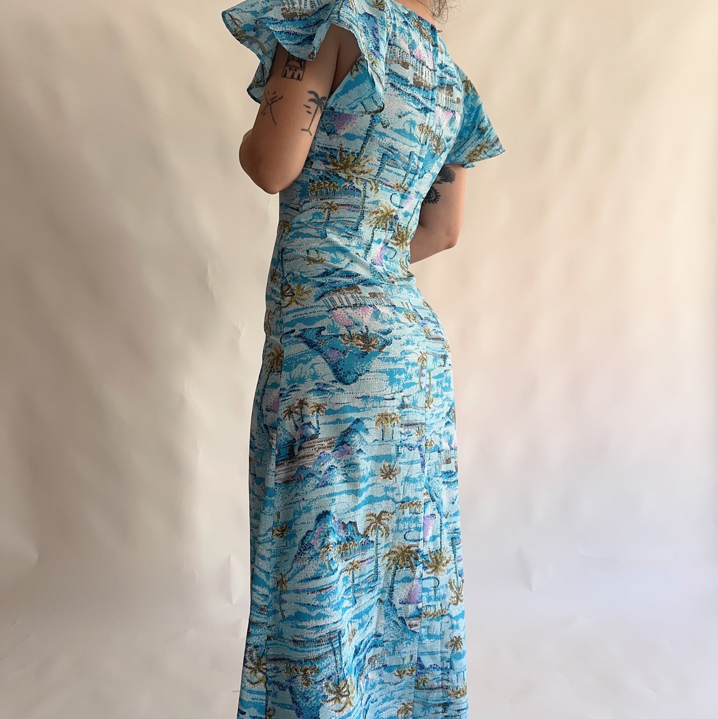 vestido vintage 70s maxi hawaii (M)