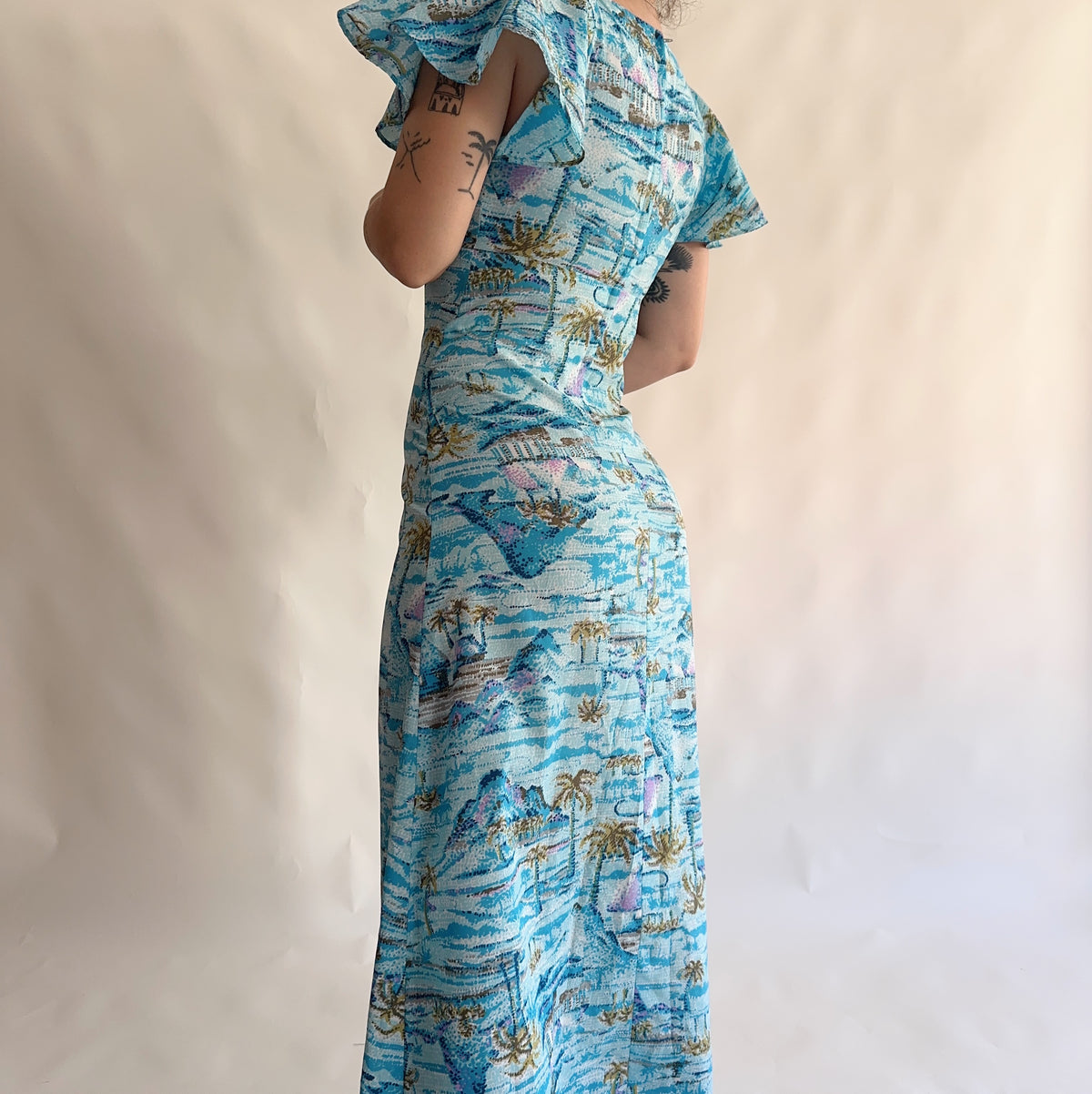 vestido vintage 70s maxi hawaii (M)