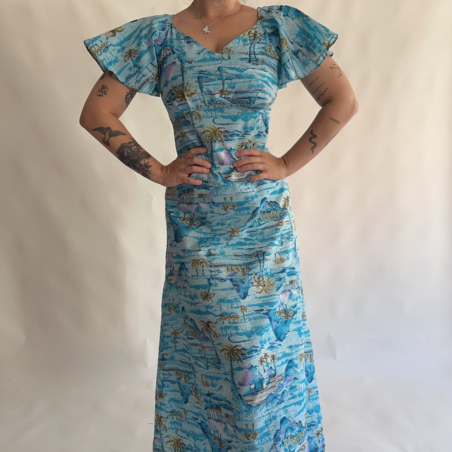 vestido vintage 70s maxi hawaii (M)