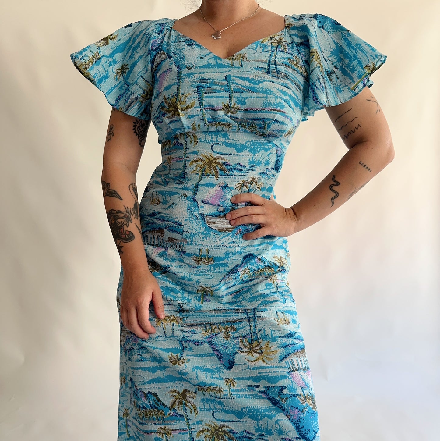 vestido vintage 70s maxi hawaii (M)