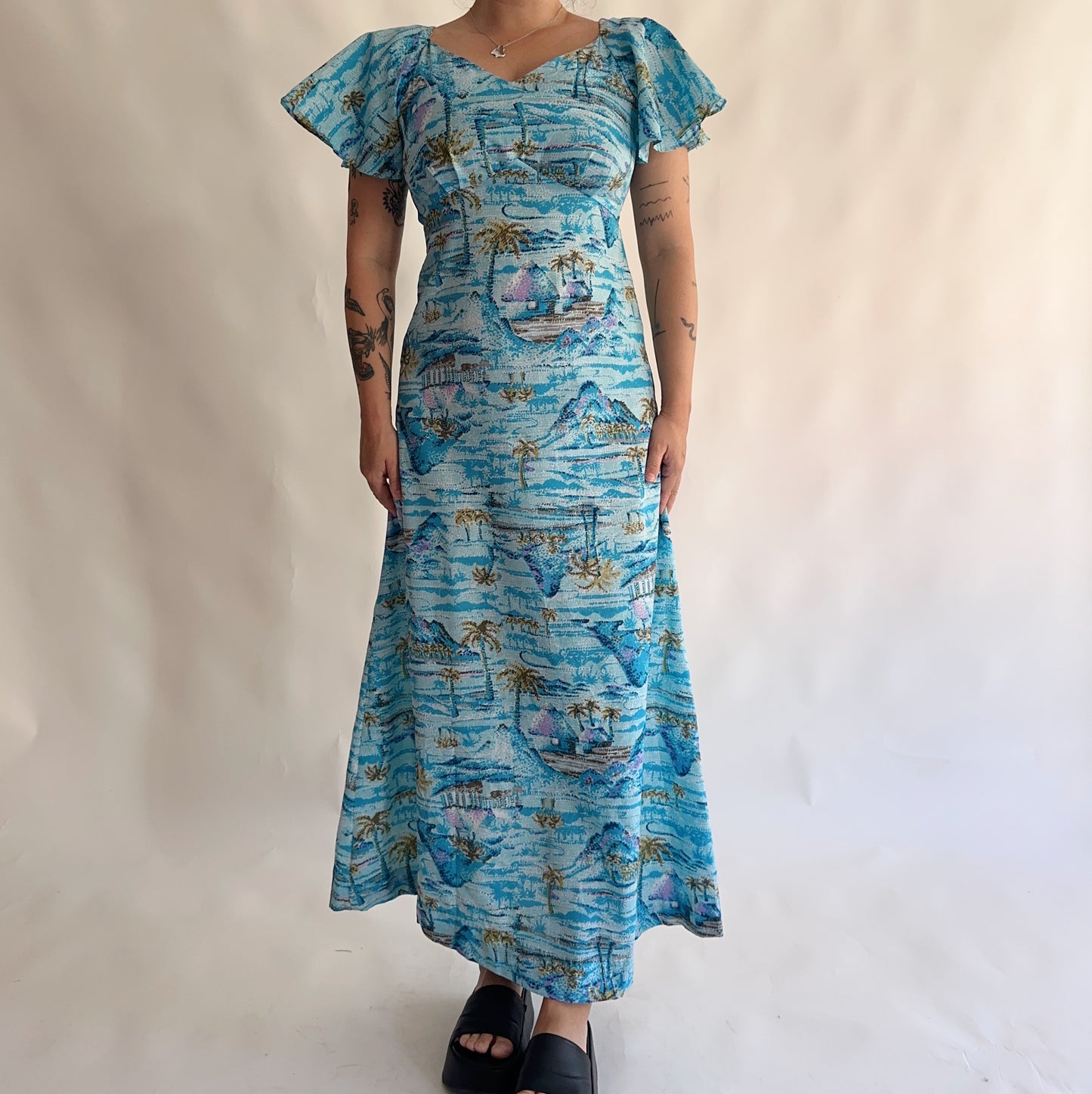 vestido vintage 70s maxi hawaii (M)