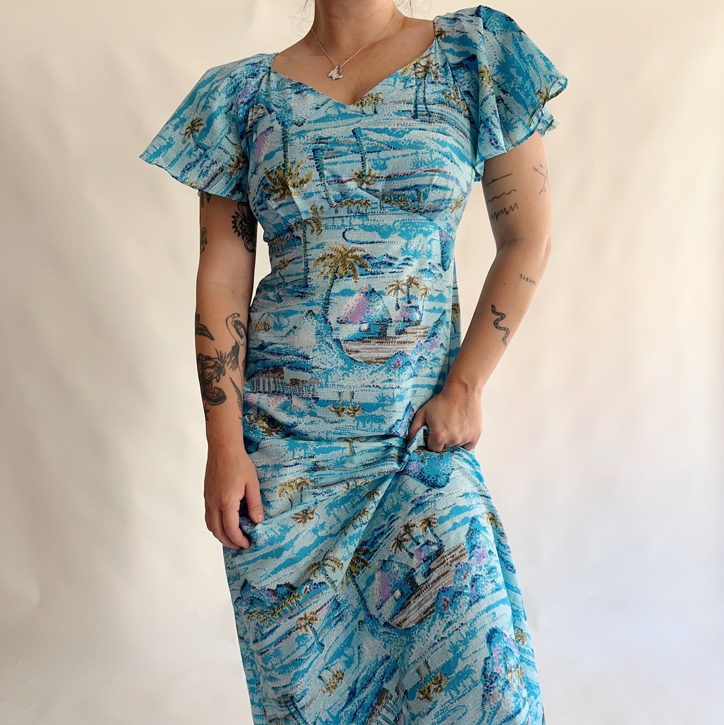 vestido vintage 70s maxi hawaii (M)