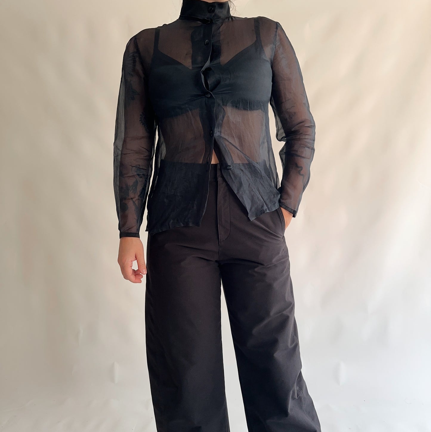 camisa vintage com transparência (S)