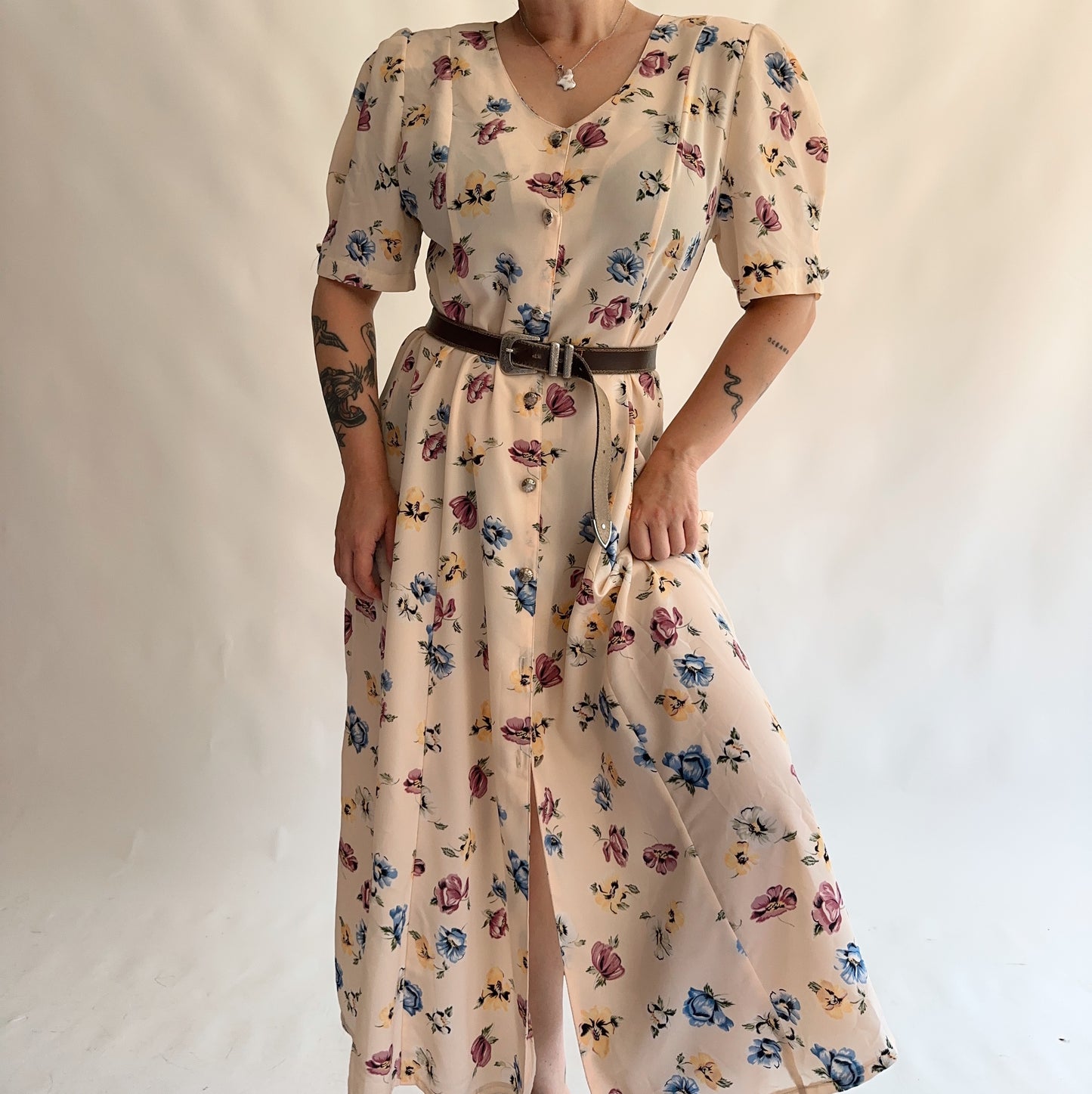 vestido vintage 90s floral (L-XL)