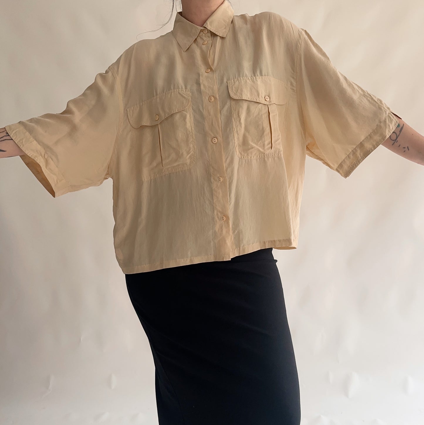 camisa vintage 100% seda (XL)