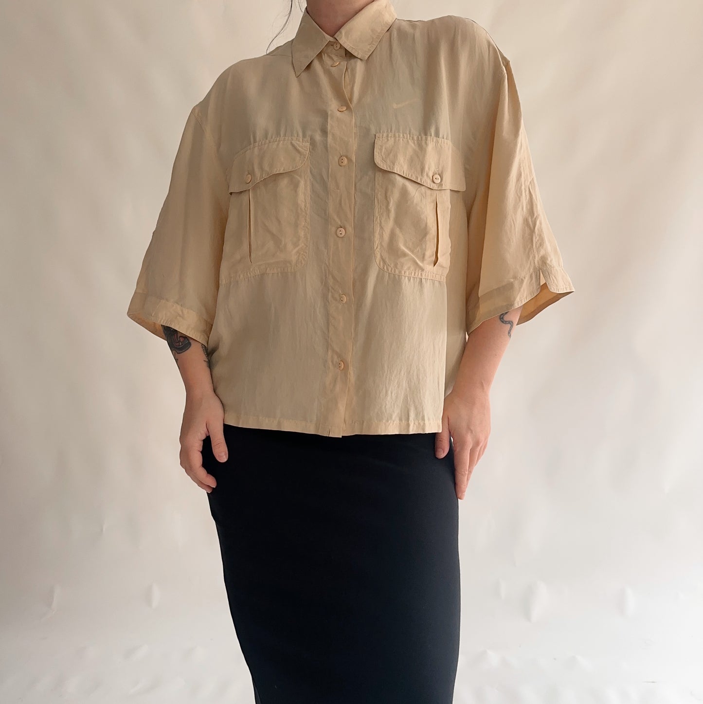 camisa vintage 100% seda (XL)