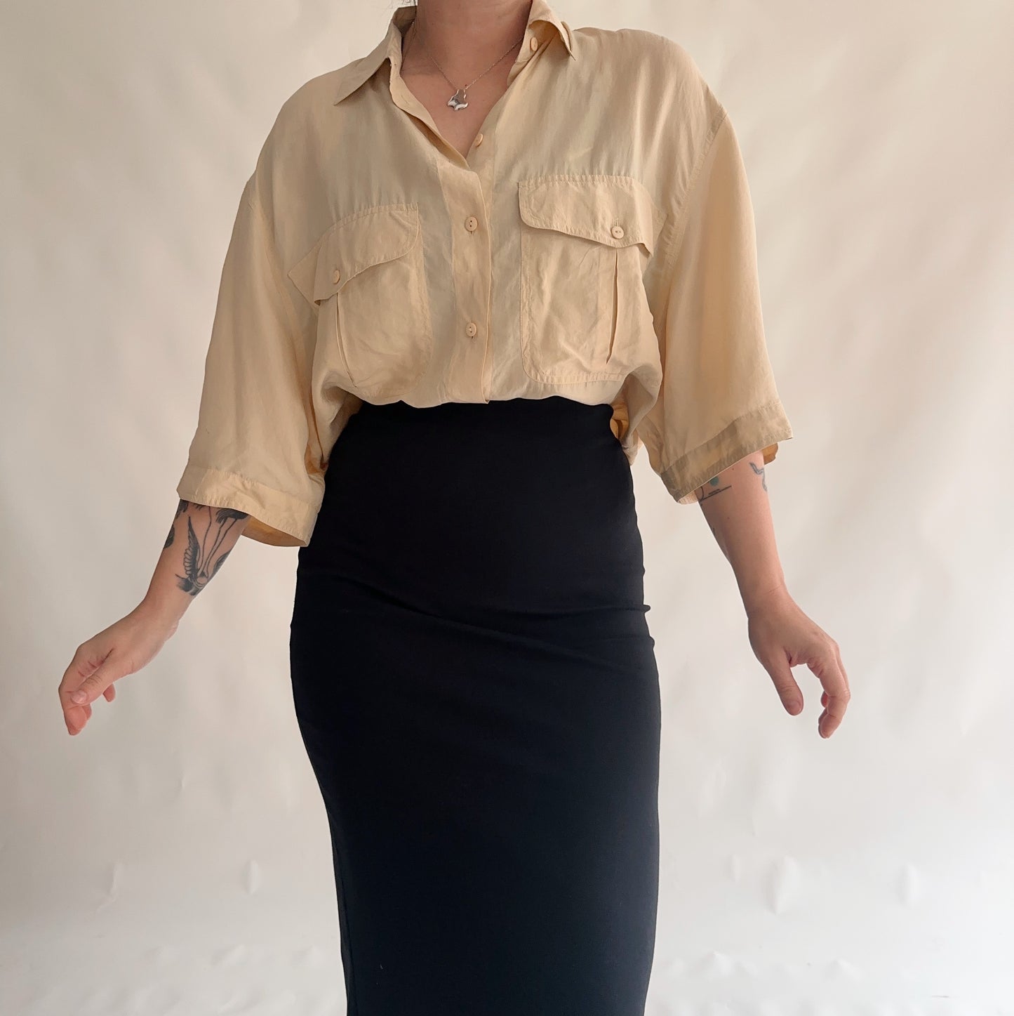 camisa vintage 100% seda (XL)