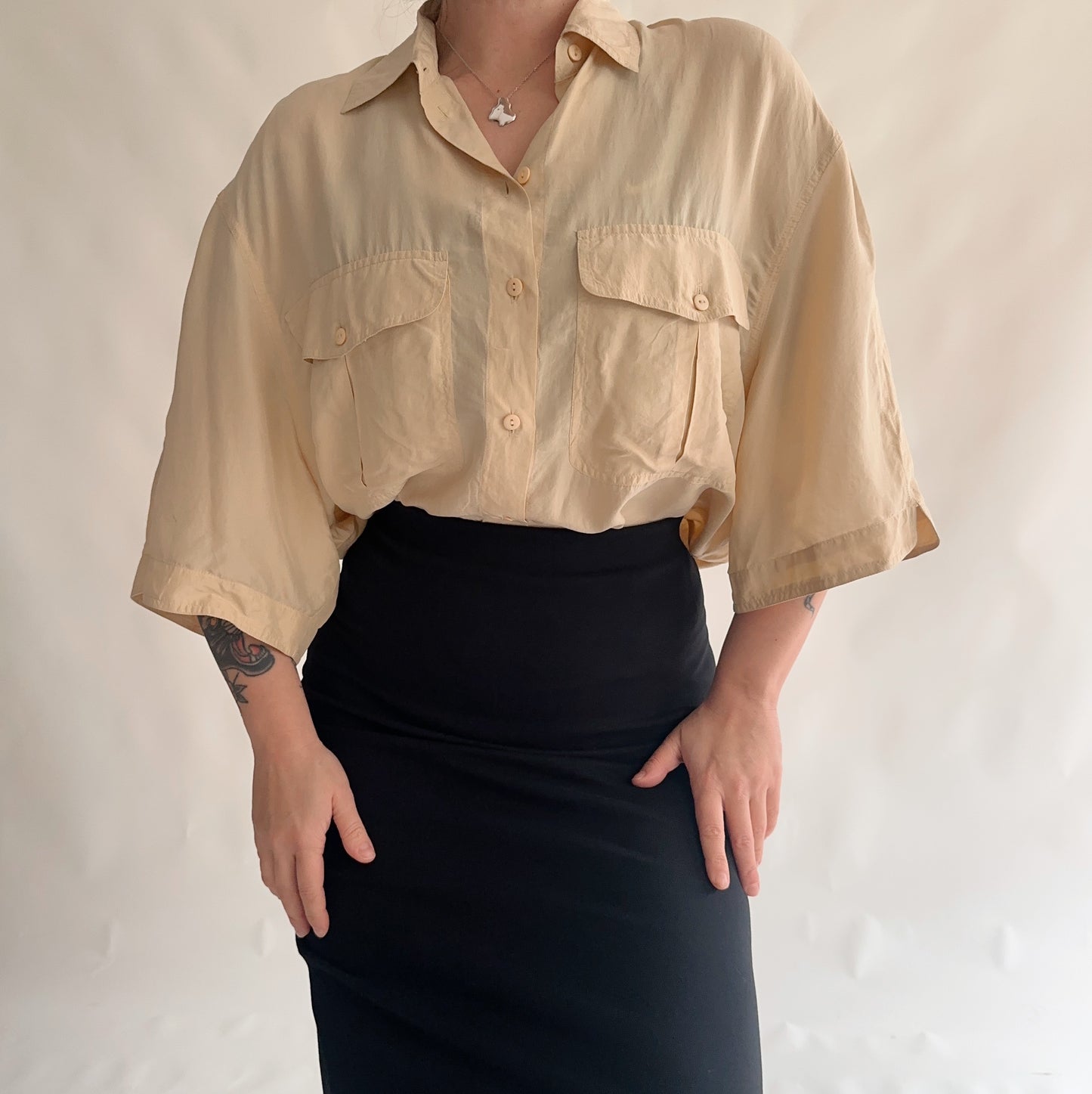 camisa vintage 100% seda (XL)